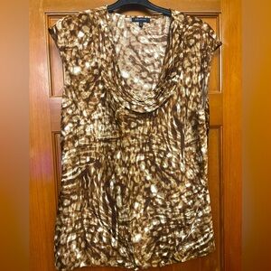 Anne Klein Short Cap Sleeve Blouse.  Size L.  Brown/White/Yellow